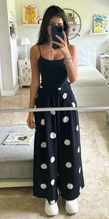 Flowy Black and White Polka Dot Pants - Size Small, Wide-Leg, Perfect for Photo 0