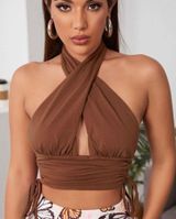 SheIn Brown Open Back Going Out Top  Photo 0