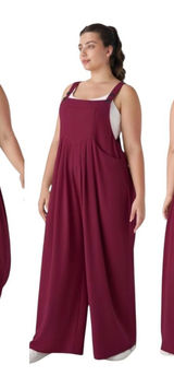 Halara Waffle Knit Casual Plus Size Wide Leg Overalls w/ Pockets Anemone XL NWT Photo 0