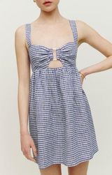 Reformation Noel Gingham Linen Minidress in Challah Navy White Check Size 0 Photo 0