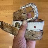 None Handmade Fur Stars Red Stone Coastal Cowgirl Western Granola Belt 35.5” Photo 0