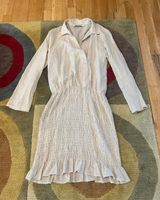 NWOT  Cream Light Beige Long Sleeve Linen Dress Ruched Collar Women’s Small Photo 0