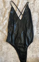 San Joy Black Leather Bodysuit Photo 0