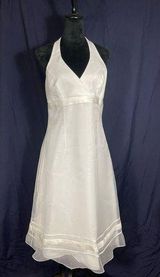 Davids Bridal Wedding Dress Tea Length Organza White Beach V Neck Halter Sz 10 Photo 0