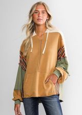 BKE Buckle Colorblock Patchwork Raw Edge Oversized Hoodie L Photo 0