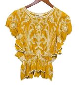 Solitaire WomenTop M Yellow Embroidered Floral Boho Cottagecore Fairy Festival Photo 0