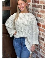 Umgee Oversized Cream Cable Knit Sweater, size Small Photo 0