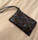 Coach Navy Classic Pattern & Floral Wristlet Photo 0