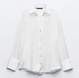 White Satin Long Sleeve Button Up Blouse Photo 0