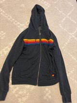 Aviator nation charcoal rainbow stripe zip up hoodie Photo 0