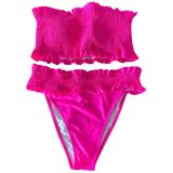 Beachsissi Smocked Stringy Solid Hot Pink Bikini 2-Piece Size X-Large Photo 0
