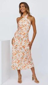 All About May Floral Halter Midi Dress Size 2 White Photo 0