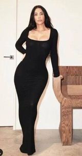 SKIMS SOFT LOUNGE LONG SLEEVE DRESS ONYX black ribbed size M NWT Photo 0
