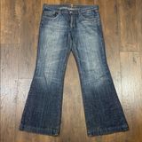 7 For All Mankind Dojo Dark Wash With Fade Wide Leg Jeans Photo 0