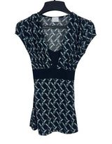 VTG 90s Y2K Suzy Shier Black Geometric Short Sleeve Empire Waist Top XS 2000s Photo 0