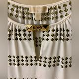 Michael Kors White and Gold Patterned Chiffon Blouse Photo 0