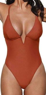Cupshe NWT  One Piece Bathing Suit Deep V Neck Crisscross Back brick red size M Photo 0