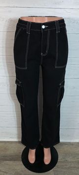 Black cargo pants white contrast stitching womens size S Photo 0
