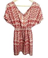 Lush Clothing Lush Dress Women's Small Red Tan Geometric Tie Back Cut Out Short Sleeve A-line Photo 0