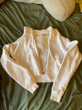 White Cropped Zip Up Hoodie Photo 0