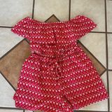 Lane Bryant Red and White Off-Shoulder Jumpsuit Photo 0