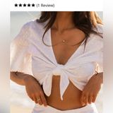 Roxy WHITE EYELET TIE FRONT CROP TOP Sz L Photo 0