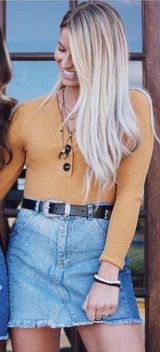 Blue Blush Boutique Button Up Bodysuit Mustard Photo 0