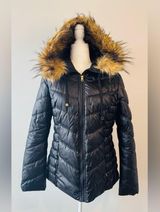 Guess Faux Fur Hooded Quilted Puffer Jacket Black Size M Photo 0
