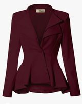 & Company Women's Casual Work Office Dressy Double Notch Lapel Sharp Shoulder Pad Single Button Peplum Comfy Blazer Photo 0