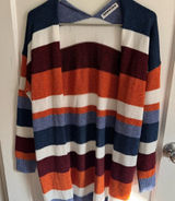 ECOWISH Striped Knit Open Front Cardigan Sweater Orange Blue White Burgundy M Photo 0