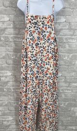 Fantaslook Orange Blue Floral Print Wide Leg Jumpsuit Size M Photo 0