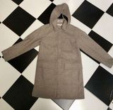 Vintage 90s Y2K  Pea Coat Removable Hood Tan Preppy Wool Blend szS Photo 0