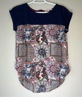 Rewind Navy Blue Patterned Short Sleeve Blouse Size Juniors Small Photo 0