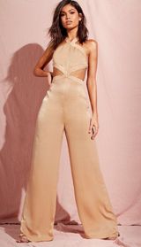 Boohoo Gold Satin Wide Leg Jumpsuit Photo 0