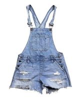 Abercrombie & Fitch Women's XS Blue Distressed Denim Short Overalls Casual Photo 0