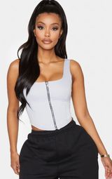 Pretty Little Thing NWT Shape Grey Zip Crop Top Photo 0