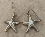 Two Tone Beach Nautical Starfish Drop Earrings Gold Photo 0