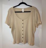 Beige Button-Up Ribbed Top Photo 0