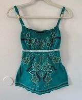 Heart soul Vintage Y2K 90s  Babydoll Embroidered Teal Tank Top Medium Photo 0