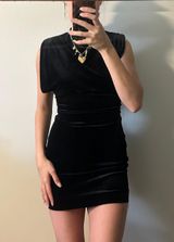 Velvet Shoulder Pad Dress Photo 0