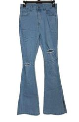 Shein High Rise Distressed Light Wash‎ Flared Jeans Size S (4) Photo 0