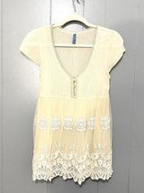 Free People Cream Babydoll Lace Embroidered Short Sleeve Boho Y2K Top S Photo 0