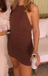 Brown Linen Mini Dress Photo 0