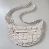 White Quilted Puffer Sling Crossbody Half moon Crescent Casual School Gym Bag Photo 0
