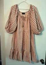 MINKPINK Pink Gingham Dress Seersucker Mini Size L Photo 0
