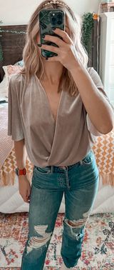 ZARA Beige Velvet Bodysuit  Photo 0