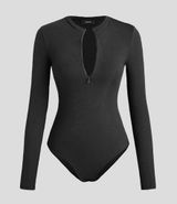 Cider Black 1/4 Zip Ribbed Long Sleeve Bodysuit Photo 0