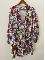 Roller Rabbit Jorales Bibiana Wrap Dress White Pink Floral Large EUC Long Sleeve Photo 0