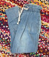 Free People Pleated Elastic Paperbag Drawstring Waist Denim Jeans Photo 0