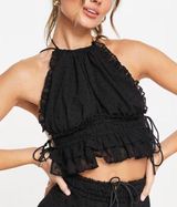 ASOS Ruffle Crop Top halter side tie womens Black size 0 party going out summer Photo 0